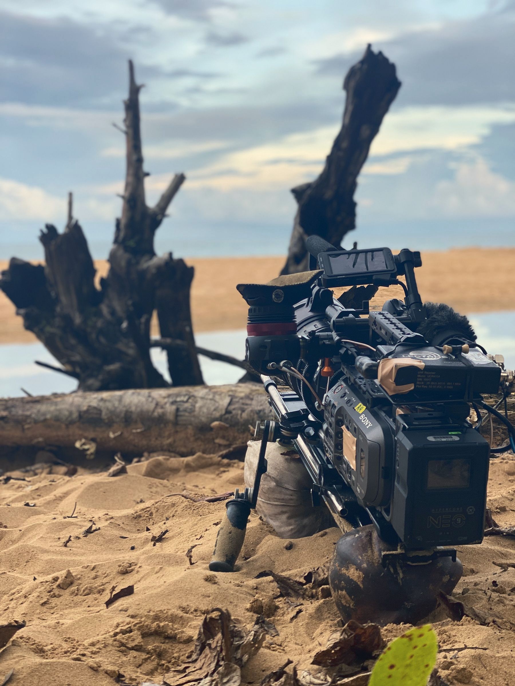 Camera on a tripod at the beach